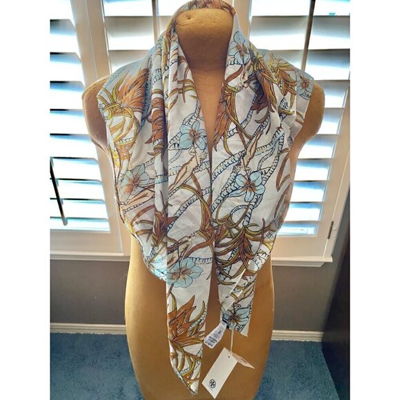 tory burch climbing palms square scarf cotton 36”x36” $228 #144936-6223 multi - Picture 3 of 11